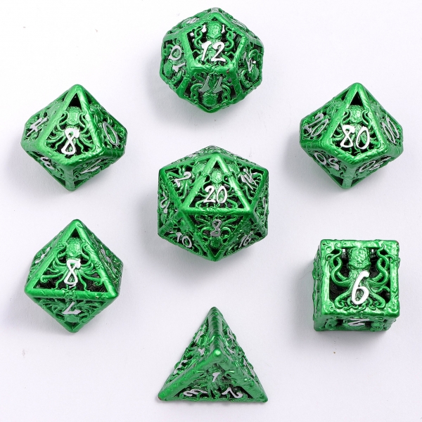 Lllithid’s Mind Cage Hollow Metal Dice Set - Green