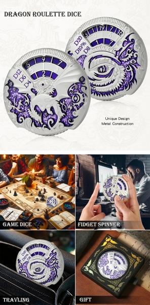 Dice Habit Dragon Roulette Dice Purple and Silver (Poly Set Spinner)