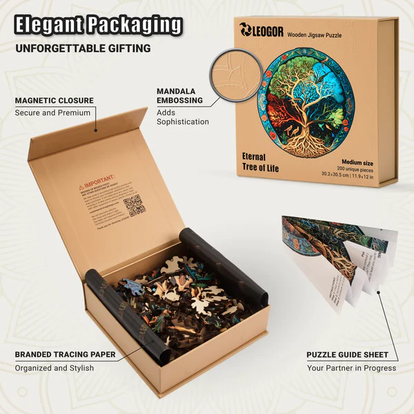 200 Piece Wooden Puzzle for Adults - Eternal Tree of Life puzzle with animal shaped pieces (11.9 x 1