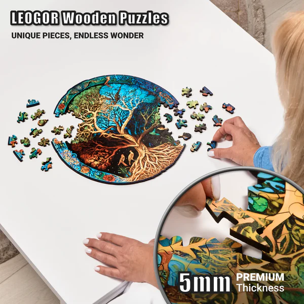 200 Piece Wooden Puzzle for Adults - Eternal Tree of Life puzzle with animal shaped pieces (11.9 x 1