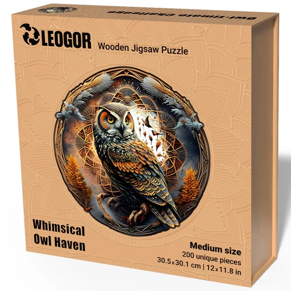 200 Piece Wooden Owl Puzzle for Adults - Whimsical Owl Haven Puzzle w/ Unique Shaped Pieces (12x12