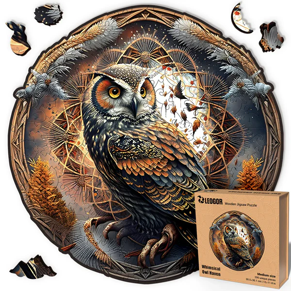 200 Piece Wooden Owl Puzzle for Adults - Whimsical Owl Haven Puzzle w/ Unique Shaped Pieces (12x12
