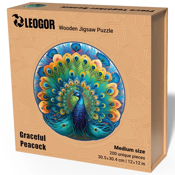 200 Piece Wooden Jigsaw Puzzle for Adults - Wood Peacock Puzzle (12 x 12 in)
