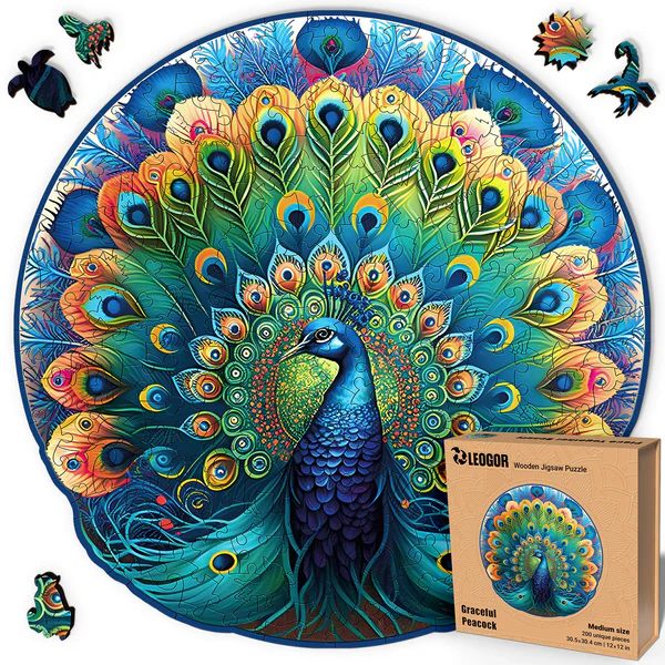 200 Piece Wooden Jigsaw Puzzle for Adults - Wood Peacock Puzzle (12 x 12 in)