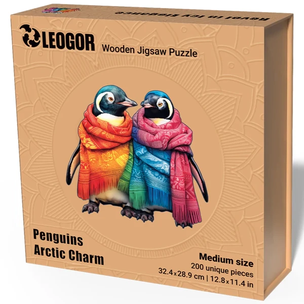 200 Piece Wooden Jigsaw Puzzle for Adults with Animal Shaped Pieces, Penguin Puzzle (12.8 x 11.4 in)