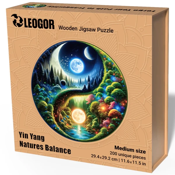 200 Piece Yin Yang Wooden Jigsaw Puzzle for Adults with Unique Shaped Pieces (11.6 x 11.5 in)