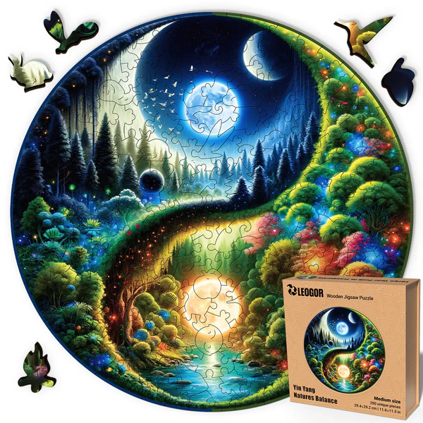 200 Piece Yin Yang Wooden Jigsaw Puzzle for Adults with Unique Shaped Pieces (11.6 x 11.5 in)