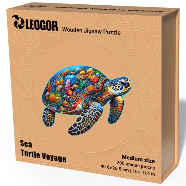 200 Piece Wooden Puzzle for Adults with Animal Shaped Pieces, Sea Turtle Puzzle (16 x 10.4 in)