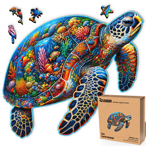 200 Piece Wooden Puzzle for Adults with Animal Shaped Pieces, Sea Turtle Puzzle (16 x 10.4 in)