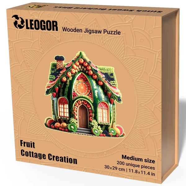 200 Piece Wooden Jigsaw Puzzle for Adults with Unique Shaped Pieces, Fruit House Puzzle (11.8 x 11.4