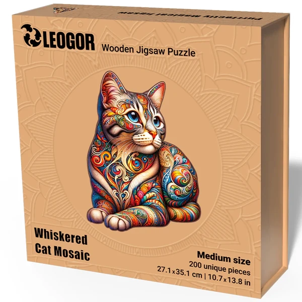 200 Piece Wooden Puzzle for Adults with Animal Shaped Pieces and Puzzles with Cats (10.7 x 13.8 in)