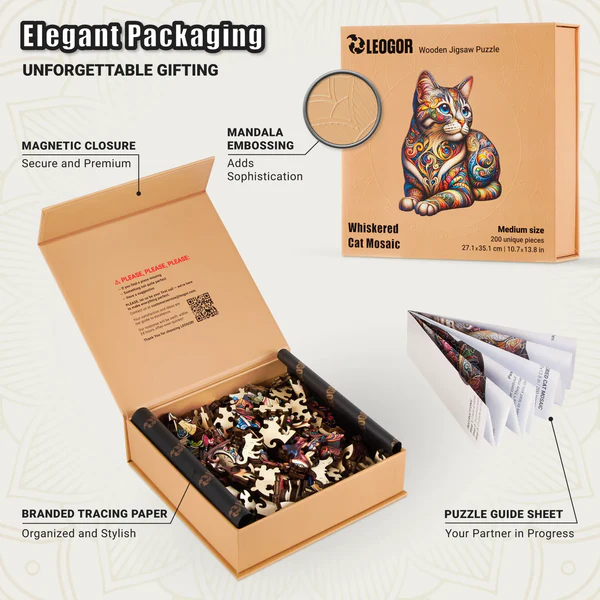 200 Piece Wooden Puzzle for Adults with Animal Shaped Pieces and Puzzles with Cats (10.7 x 13.8 in)