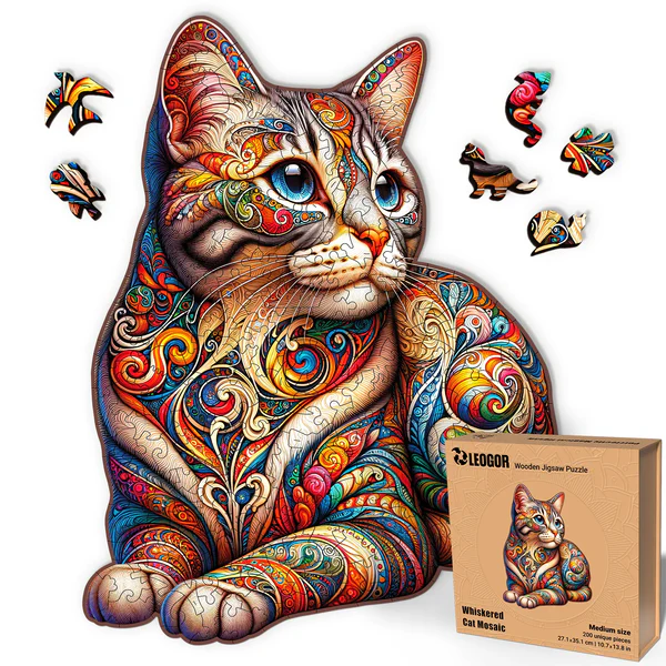 200 Piece Wooden Puzzle for Adults with Animal Shaped Pieces and Puzzles with Cats (10.7 x 13.8 in)
