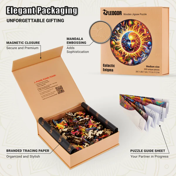 200 Piece Round Wooden Puzzle for Adults with Unique-Shaped Pieces, Galactic Enigma (11.3 x 11.3 in)