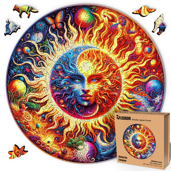 200 Piece Round Wooden Puzzle for Adults with Unique-Shaped Pieces, Galactic Enigma (11.3 x 11.3 in)