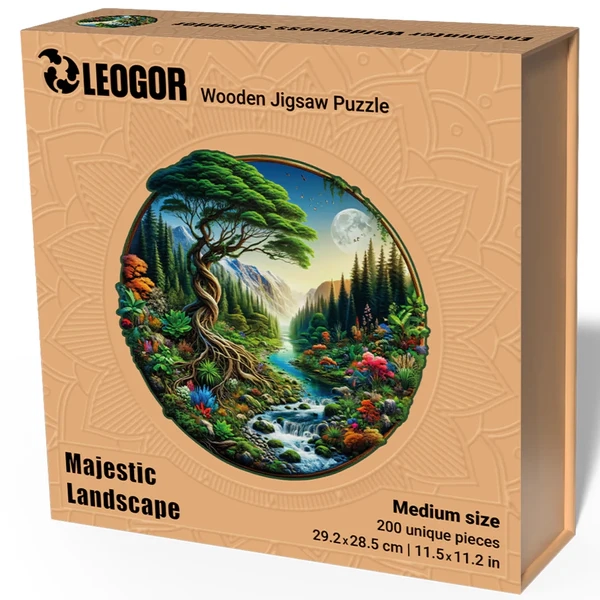 200 Piece Wooden Jigsaw Puzzle for Adults with Animal Shaped Pieces, Majestic Landscape Puzzle (11.5