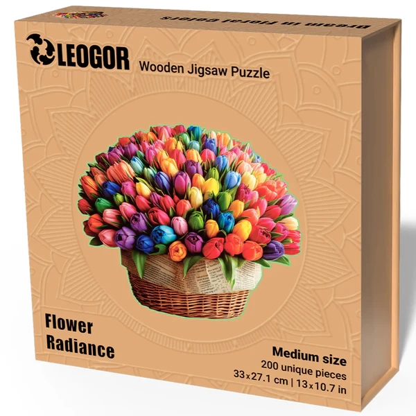 200 Piece Wooden Jigsaw Puzzle for Adults with Animal Shaped Pieces, Flowers Rainbow Puzzle (13 x 10