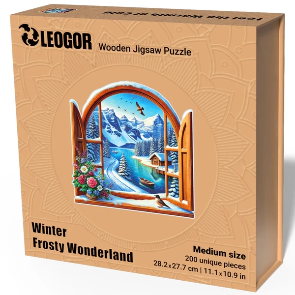 200 Piece Wooden Jigsaw Puzzle for Adults with Unique Shaped Pieces, Winter Puzzle (11.1 x 10.9 in)