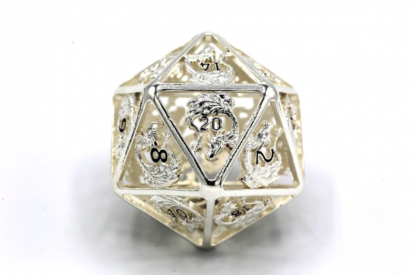 Titan Hollow Metal Dragon D20 - 55mm Silver and Black