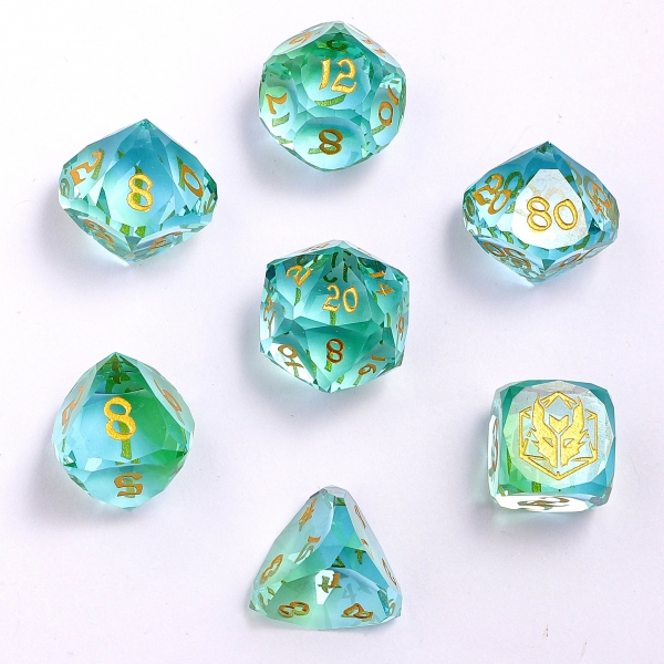 Dragon’s Hoard Luster Cut Dice Set - Blue & Green Glass