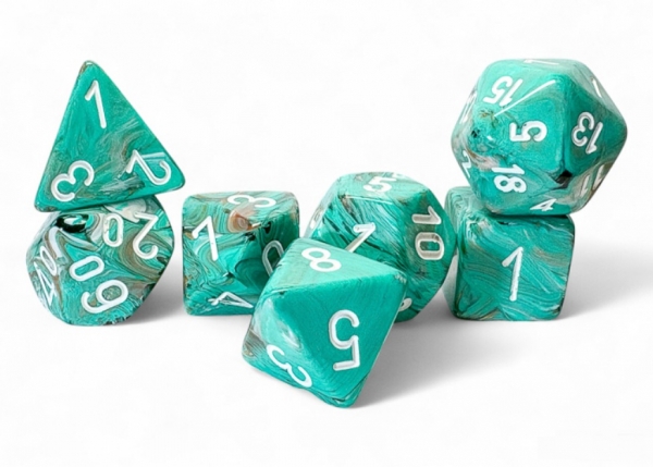 Chessex: Mega Hedrals - Marble Oxi-Copper/White Set (7)