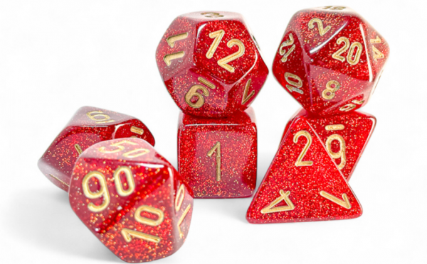 Chessex: Mega Hedrals - Glitter Ruby/Gold Set (7)