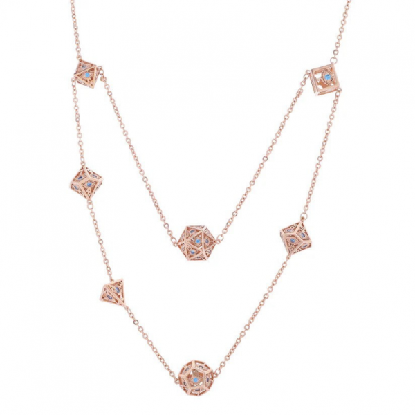 Dragon's Eye 7 die Necklace - Rose Gold with Blue Gems