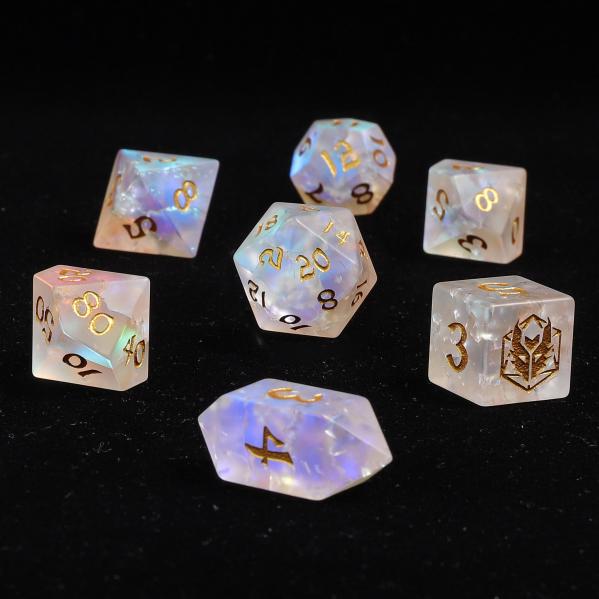 Dragon's Hoard Gemstone Dice Set - Frosted Blasted K9 Crystal