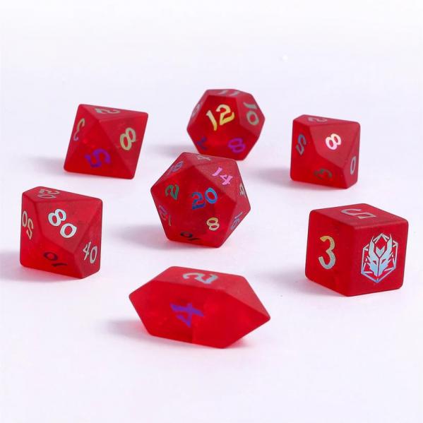 Blasted Frosted Glass Dice Set - Red