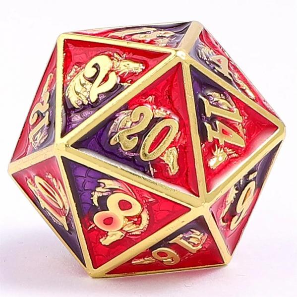 Solid Metal Dragon Dice - gold w/Red & Purple