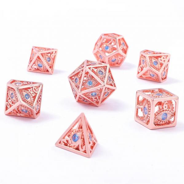 Dragon's Eye Hollow Metal Dice Set -  Aqua Blue Gems