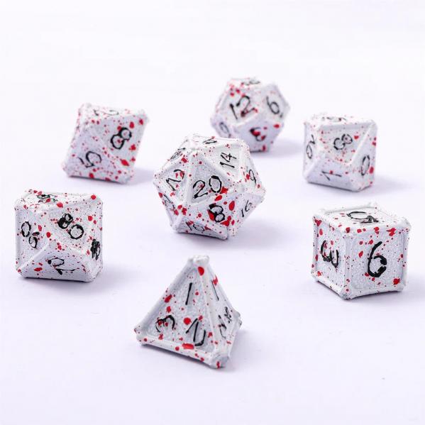 Bone Collector Solid Metal Dice Set - White w/Blood Splatters