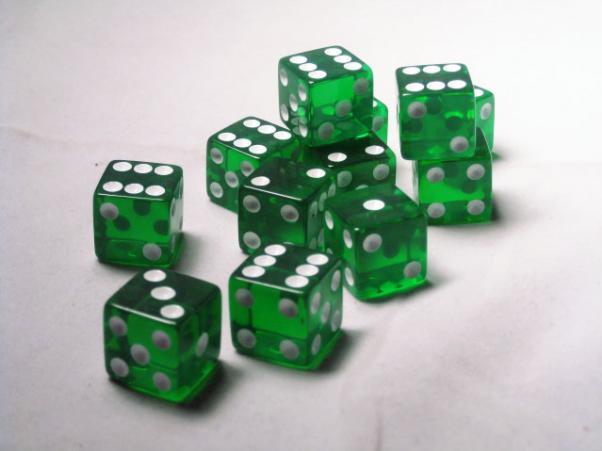 Square Cornered Dice: Green/White Translucent 16mm d6 (12)