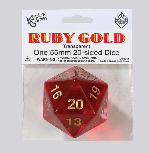 Single Dice: 55mm Ruby Gold Transparent Countdown D20  (1)